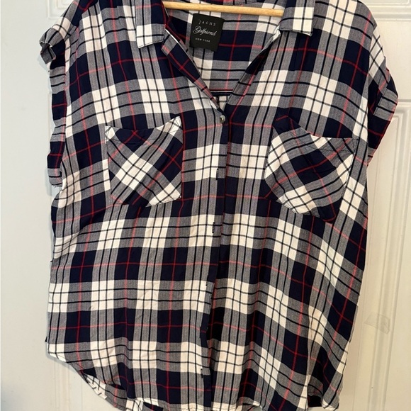 Jachs Tops - Jachs Blue and White Sleeveless Button Down Shirt